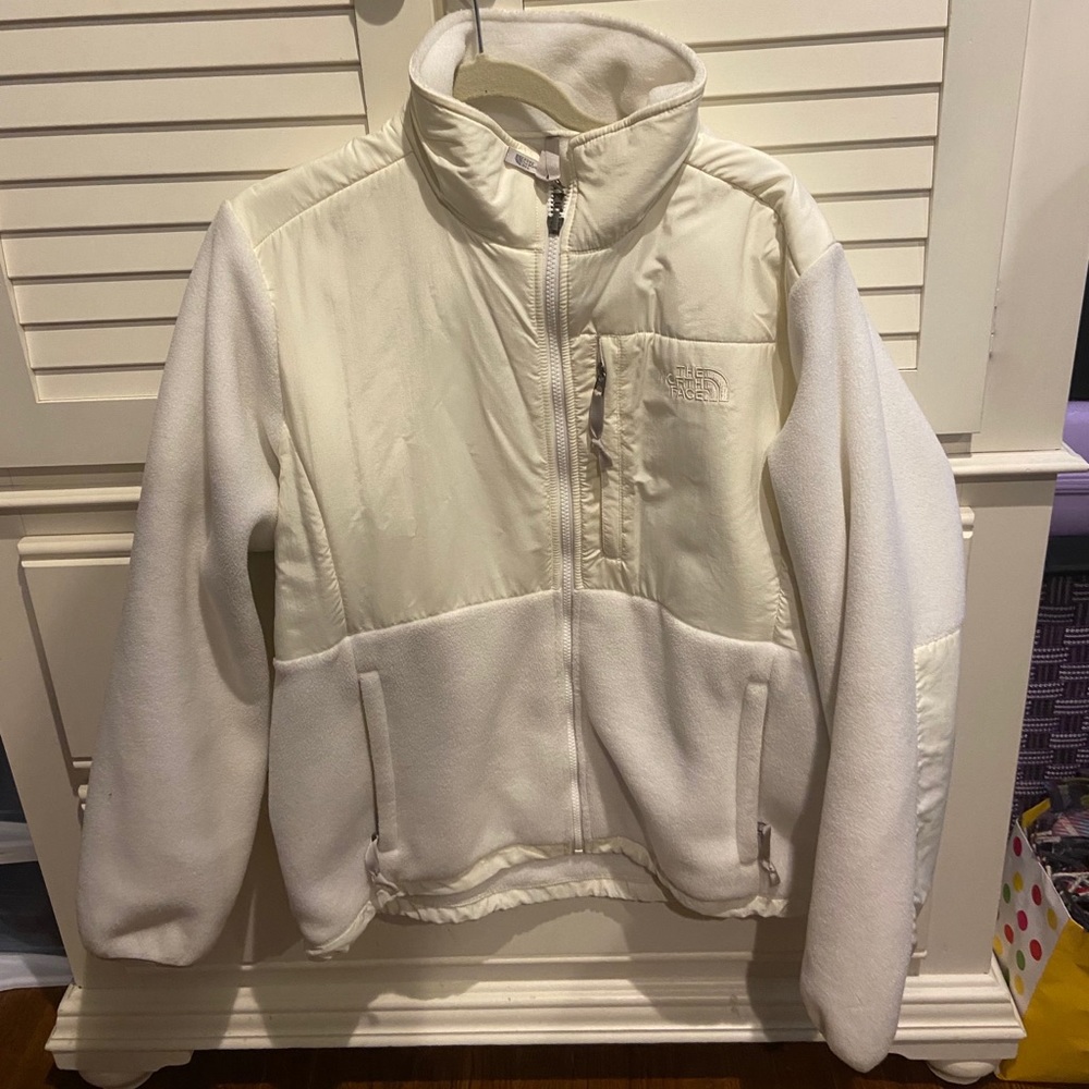 Cream white north face jacket coat